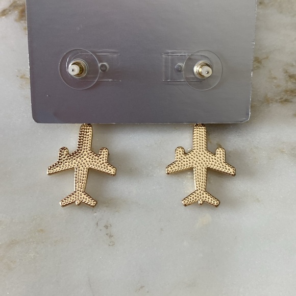 Sugarfix By BaubleBar Jetsetter Gold Airplane ✈️ Earrings - Picture 2 of 3